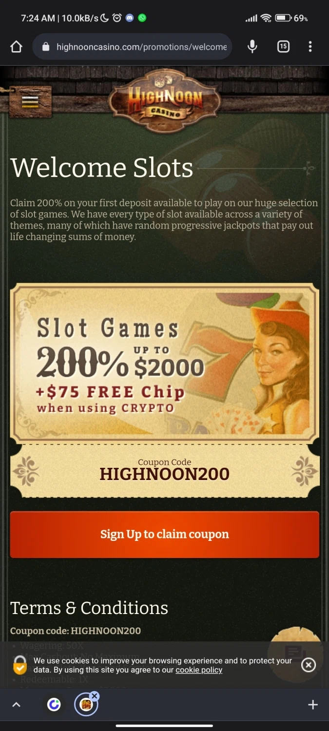High Noon Casino checkout page showing High Noon Casino promo code box | Screenshot taken by SimplyCodes community member on Jul 21, 2022
