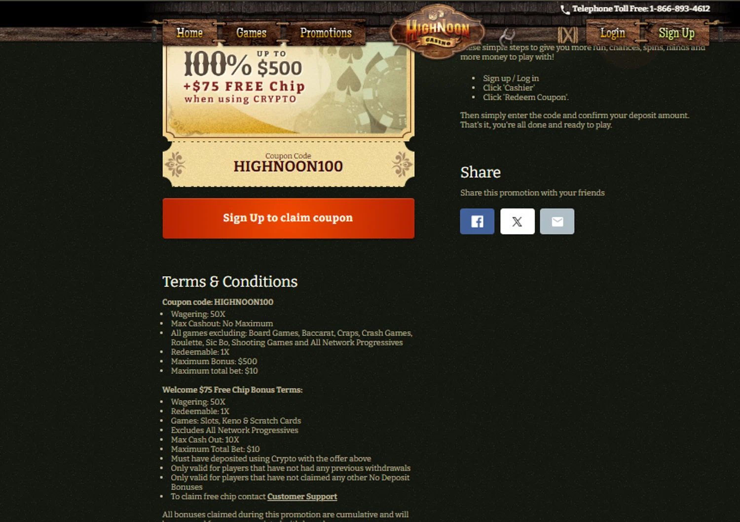 High Noon Casino promo code screenshot showing code HIGHNOON100 applied at High Noon Casino checkout page. Uploaded by SimplyCodes community member SimplyCVerlie on Mar 18, 2025