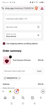 INKEDWITCH coupon verification screenshot