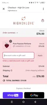 AMOURINPARIS coupon verification screenshot