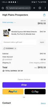 High Plains Prospectors coupon verification screenshot