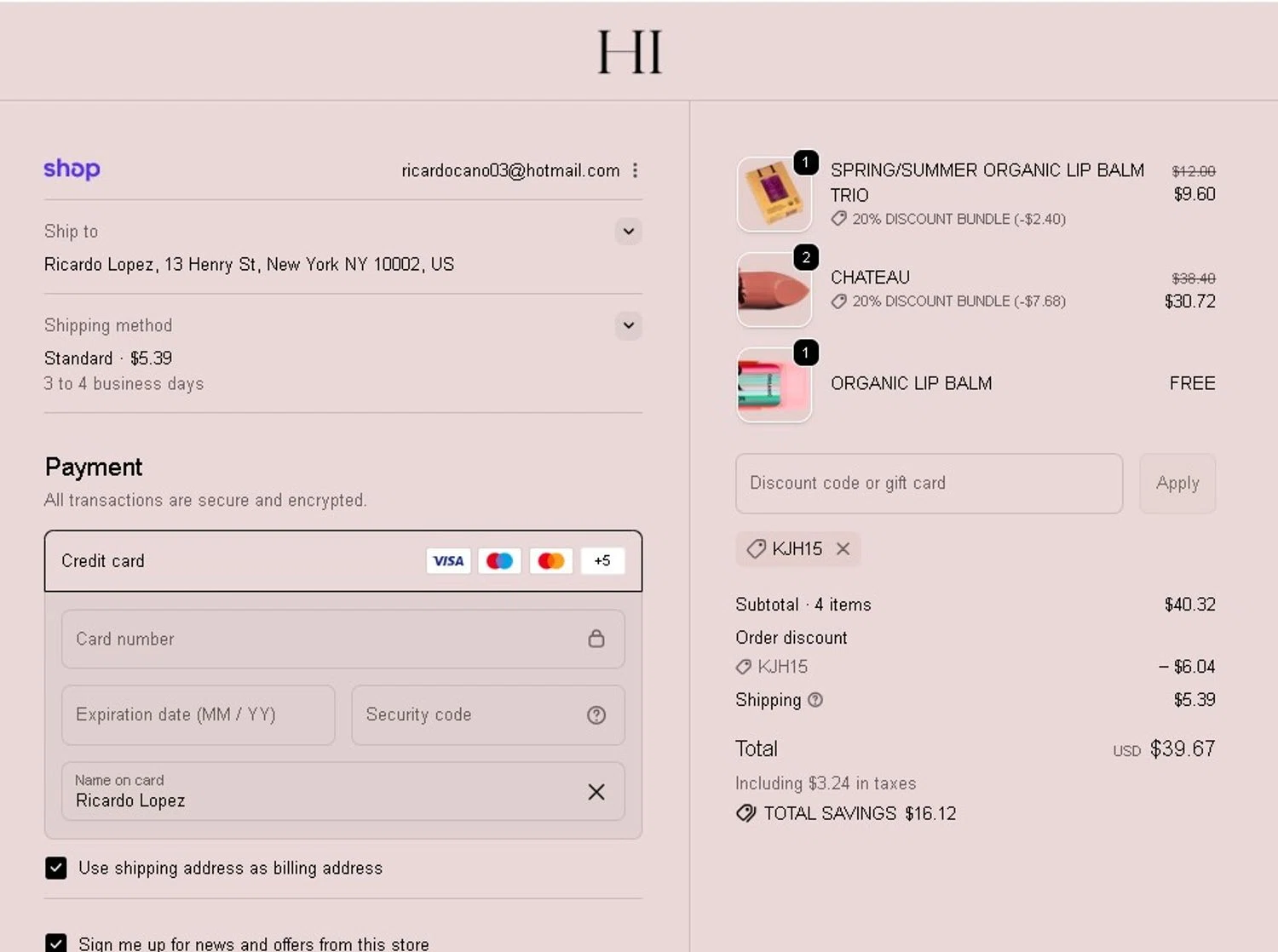 HIGHR Collective US promo code screenshot showing code KJH15 applied at HIGHR Collective US checkout page. Uploaded by SimplyCodes community member LAMINEJAMAL on Oct 2, 2025