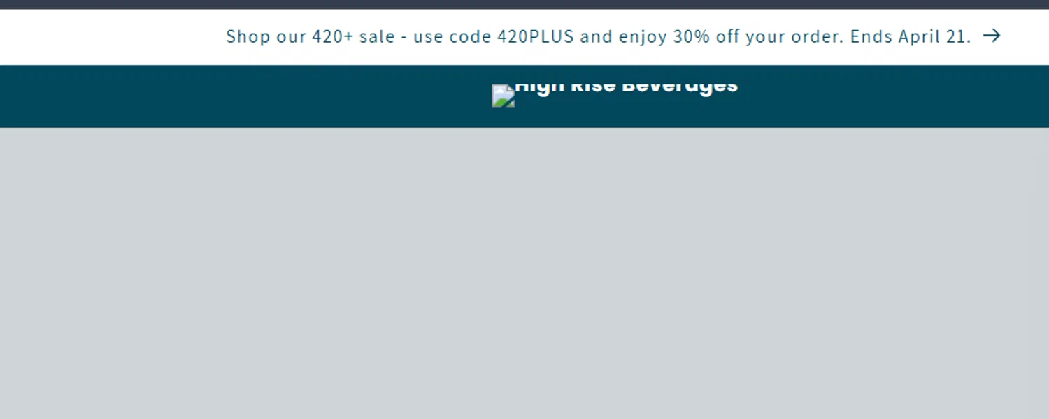 High Rise Beverage Company promo code screenshot showing code 420plus applied at High Rise Beverage Company checkout page. Uploaded by SimplyCodes community member prathambora12 on Apr 18, 2025