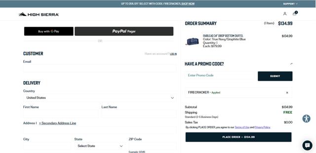 High Sierra checkout page showing High Sierra coupon code box | Screenshot taken by SimplyCodes community member on Jun 29, 2025