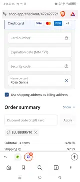 BLUEBERRY10 coupon verification screenshot