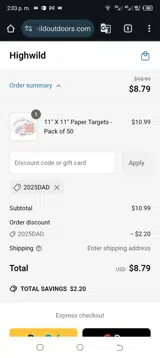 Highwild coupon verification screenshot