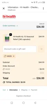 hh20 coupon verification screenshot