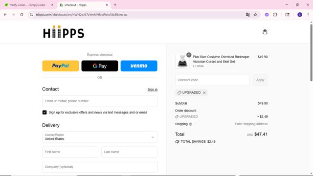 Hiipps checkout page showing Hiipps discount code box | Screenshot taken by SimplyCodes community member on Sep 10, 2025