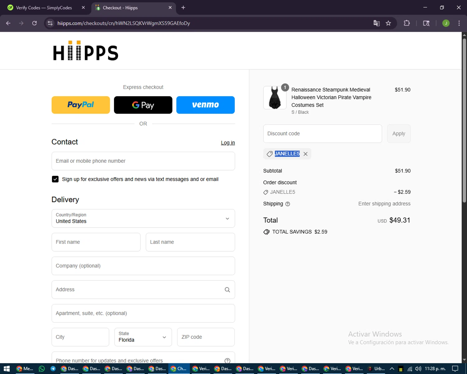 Hiipps discount code screenshot showing code Janelle5 applied at Hiipps checkout page. Uploaded by SimplyCodes community member LilBaby on Aug 29, 2025
