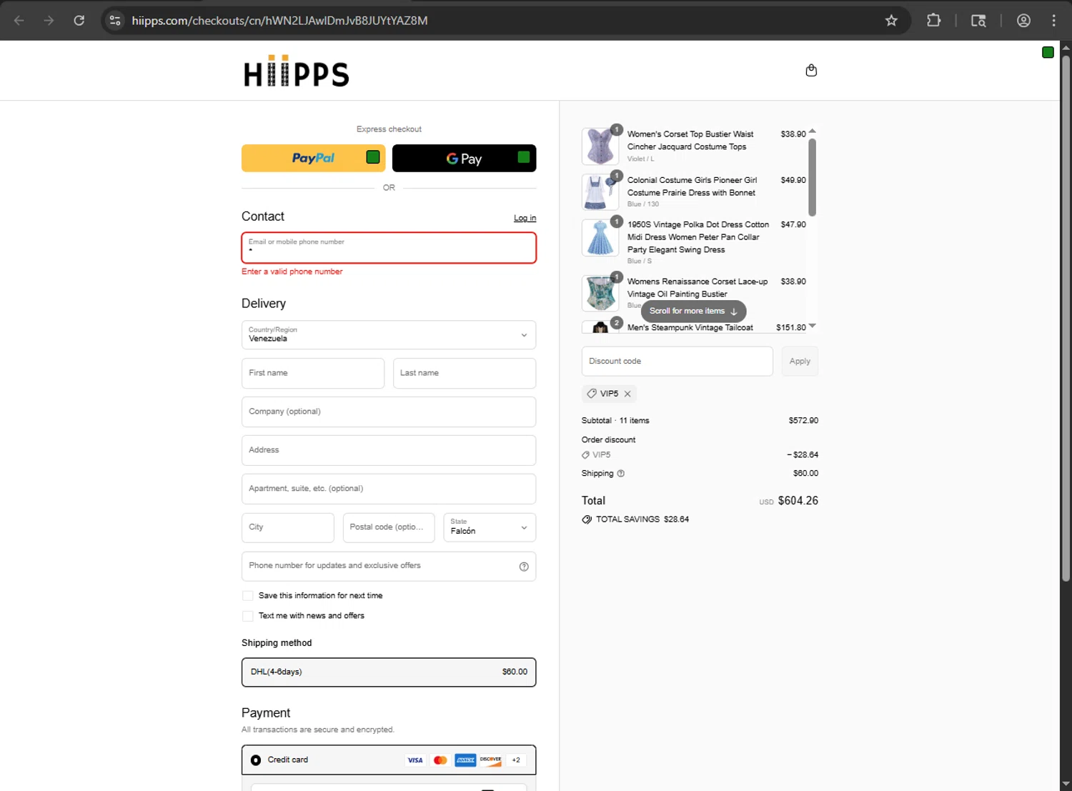 Hiipps discount code screenshot showing code VIP5 applied at Hiipps checkout page. Uploaded by SimplyCodes community member THEROCKs on Aug 29, 2025