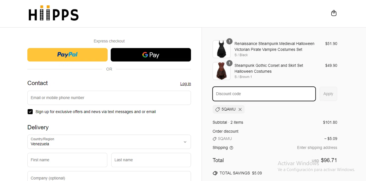 Hiipps discount code screenshot showing code 5QAMU applied at Hiipps checkout page. Uploaded by SimplyCodes community member RewardLynx9164 on Apr 11, 2025