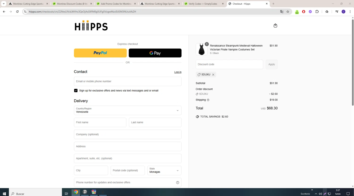 Hiipps discount code screenshot showing code 5DUXU applied at Hiipps checkout page. Uploaded by SimplyCodes community member LAGUGU on Jun 23, 2025