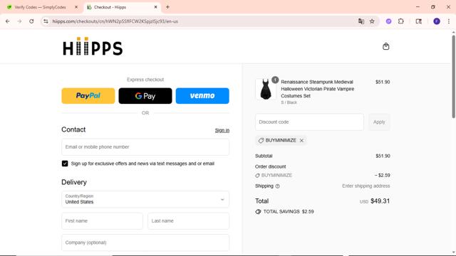 Hiipps checkout page showing Hiipps discount code box | Screenshot taken by SimplyCodes community member on Sep 10, 2025