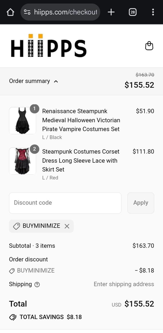 Hiipps checkout page showing Hiipps discount code box | Screenshot taken by SimplyCodes community member on Sep 10, 2025