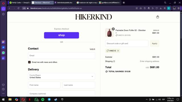 Hikerkind checkout page showing Hikerkind promo code box | Screenshot taken by SimplyCodes community member on Sep 8, 2025