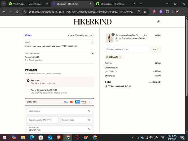 Hikerkind checkout page showing Hikerkind promo code box | Screenshot taken by SimplyCodes community member on Sep 8, 2025