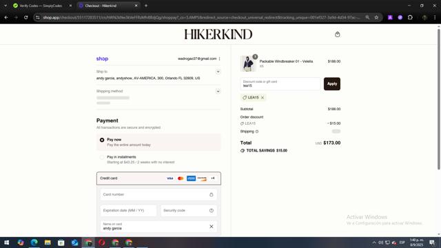Hikerkind checkout page showing Hikerkind promo code box | Screenshot taken by SimplyCodes community member on Sep 8, 2025