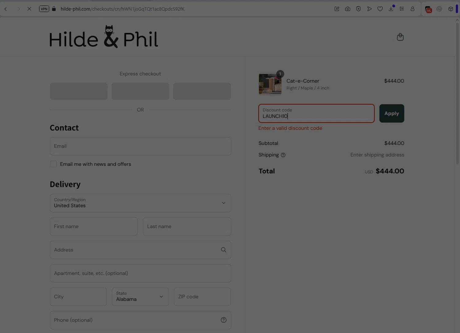 Hilde & Phil promo code screenshot showing code LAUNCH10 applied at Hilde & Phil checkout page. Uploaded by SimplyCodes community member LukaModric on Aug 13, 2025