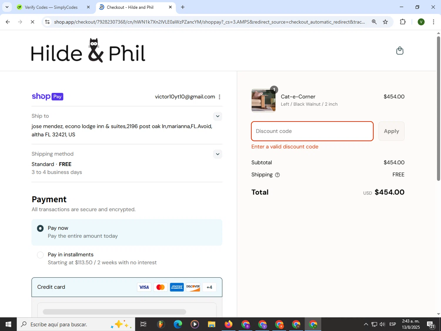 Hilde & Phil promo code screenshot showing code LAUNCH10 applied at Hilde & Phil checkout page. Uploaded by SimplyCodes community member PrimeWizard4168 on Aug 13, 2025