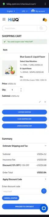 HiLIQ coupon verification screenshot