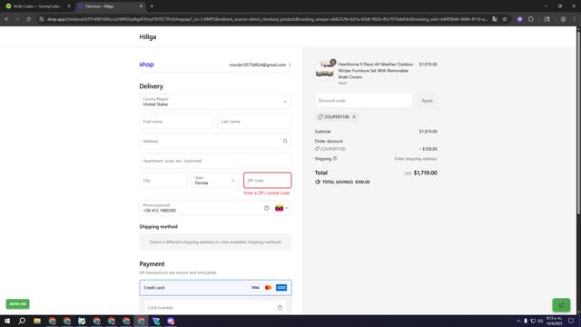 Hillga checkout page showing Hillga discount code box | Screenshot taken by SimplyCodes community member on Sep 14, 2025