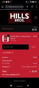COFFEE coupon verification screenshot