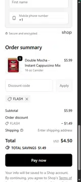 FLASH coupon verification screenshot