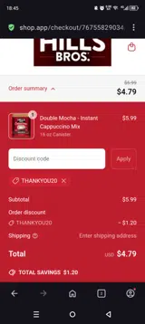 THANKYOU20 coupon verification screenshot