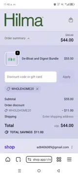 Wholehome20 coupon verification screenshot