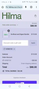 Honey20 coupon verification screenshot