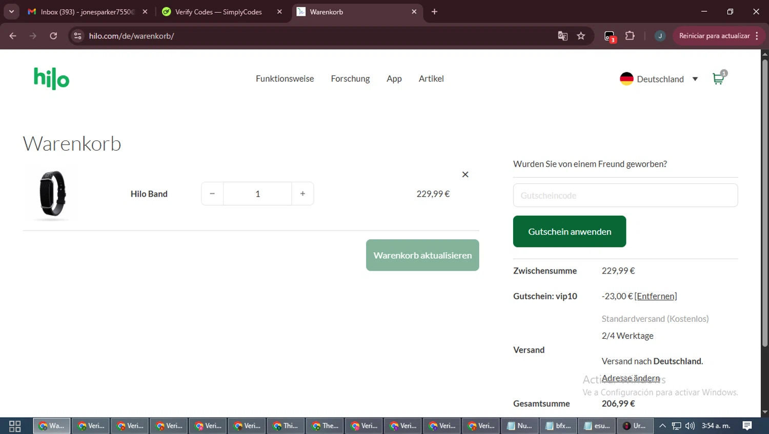 Hilo UK promo code screenshot showing code VIP10 applied at Hilo UK checkout page. Uploaded by SimplyCodes community member ScanLynx8928 on Oct 11, 2025
