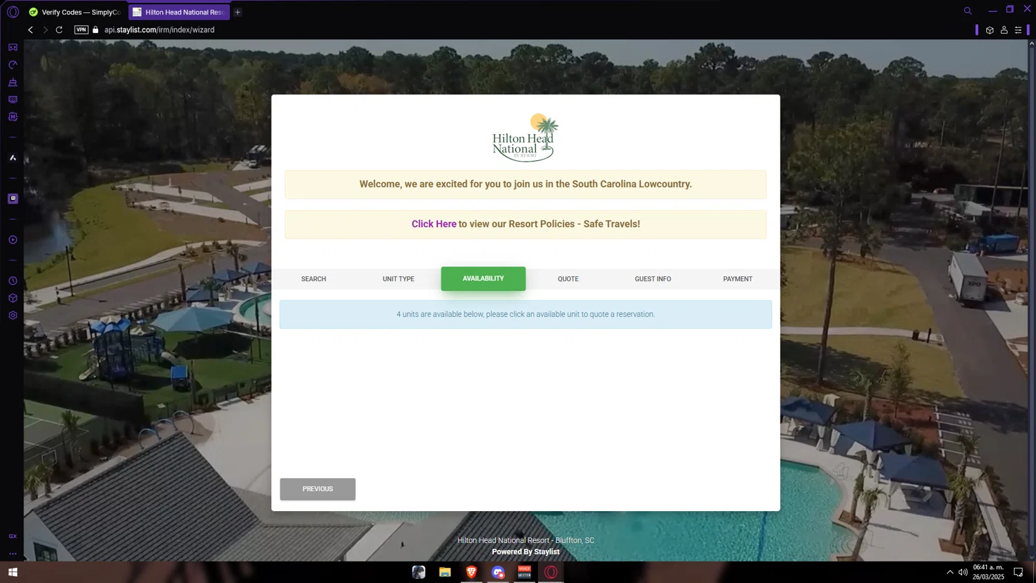 Hilton Head National RV Resort promo code screenshot showing code 5FORTHEJOURNEY applied at Hilton Head National RV Resort checkout page. Uploaded by SimplyCodes community member Anzeer on Mar 26, 2025