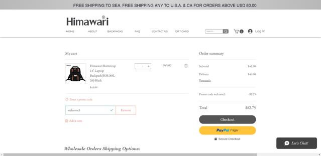 Himawari checkout page showing Himawari promo code box | Screenshot taken by SimplyCodes community member on Feb 9, 2025
