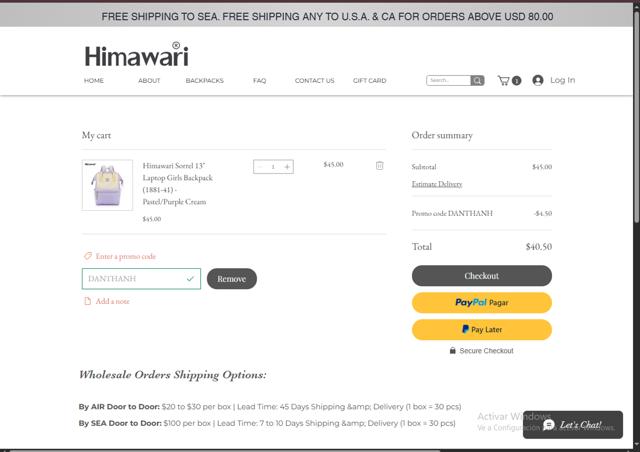Himawari checkout page showing Himawari promo code box | Screenshot taken by SimplyCodes community member on Jun 7, 2025