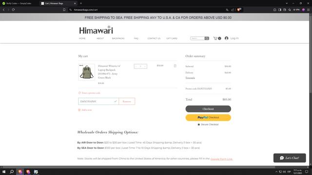 Himawari checkout page showing Himawari promo code box | Screenshot taken by SimplyCodes community member on Jan 12, 2025