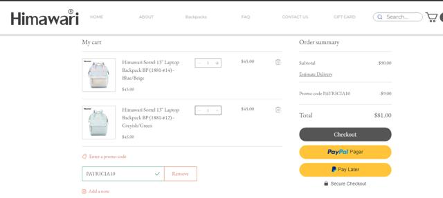 Himawari checkout page showing Himawari promo code box | Screenshot taken by SimplyCodes community member on Oct 22, 2024