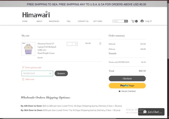 Himawari checkout page showing Himawari promo code box | Screenshot taken by SimplyCodes community member on Jun 7, 2025