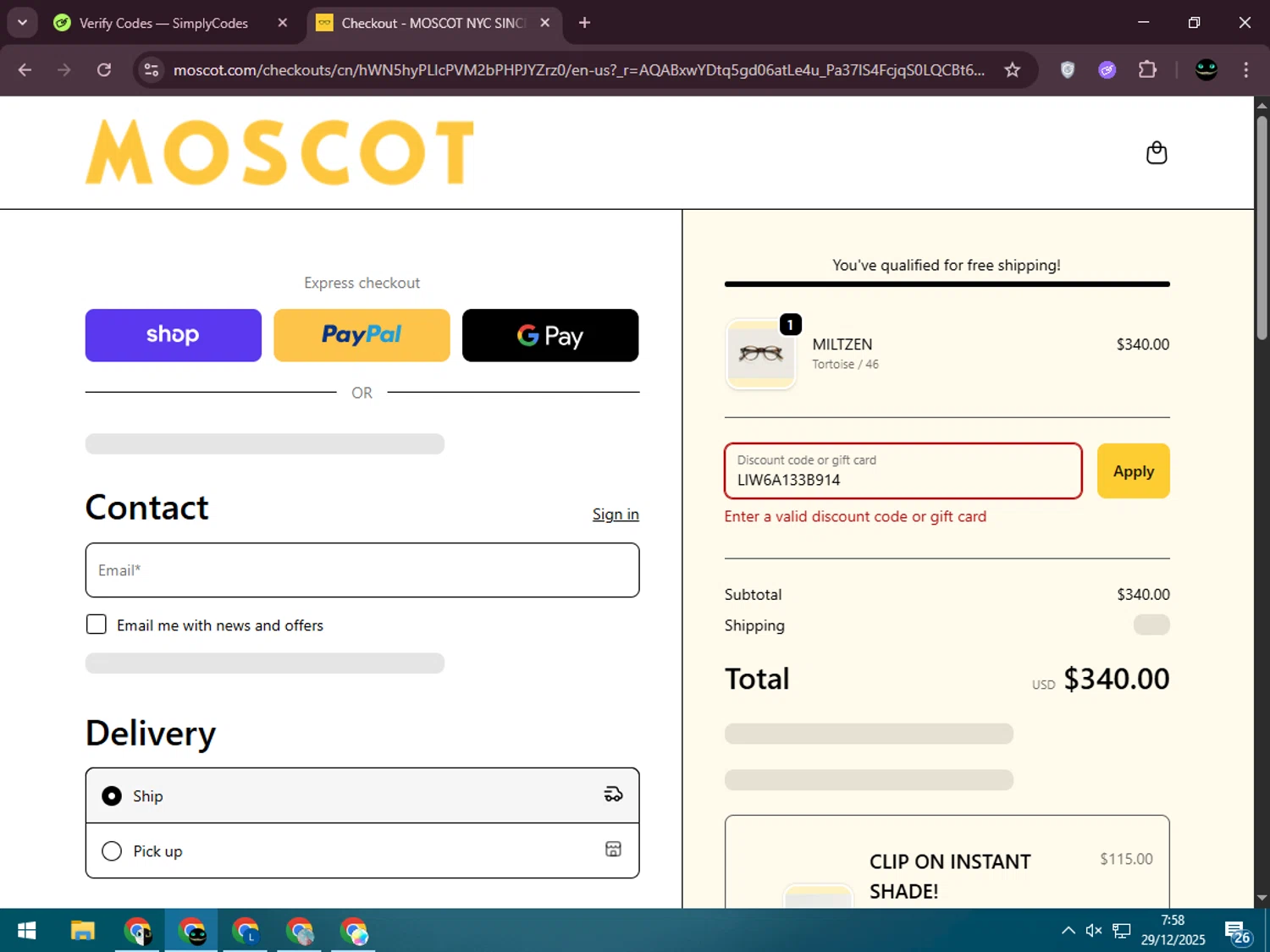HIN Decoder promo code screenshot showing code LIW6A133B914 applied at HIN Decoder checkout page. Uploaded by SimplyCodes community member BargainWizard5755 on Dec 29, 2025