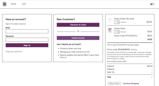 Hinge checkout page showing Hinge discount code box | Screenshot taken by SimplyCodes community member on Mar 17, 2021