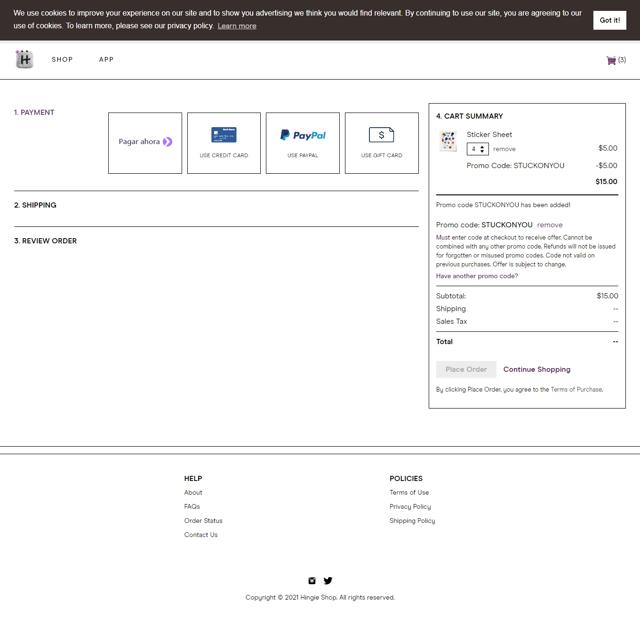 Hinge checkout page showing Hinge discount code box | Screenshot taken by SimplyCodes community member on Jan 16, 2021