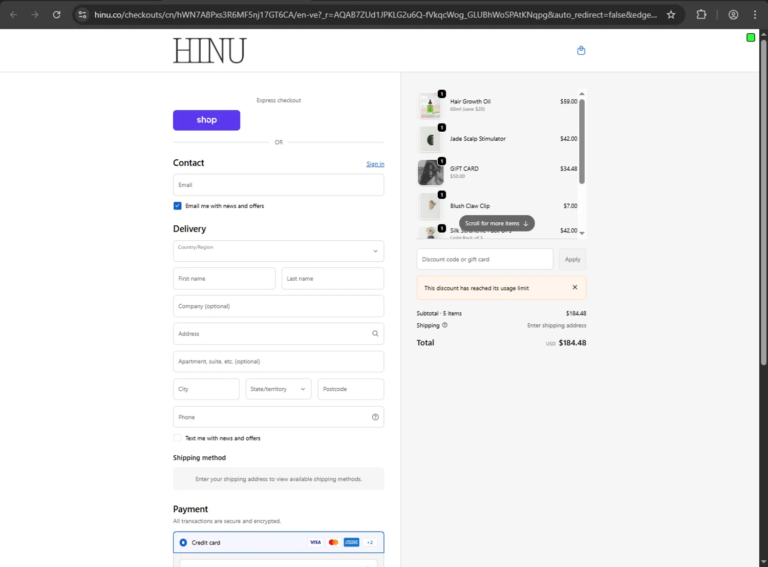 HINU promo code screenshot showing code 8ZG7QDJD applied at HINU checkout page. Uploaded by SimplyCodes community member webiwabo on Jan 3, 2026