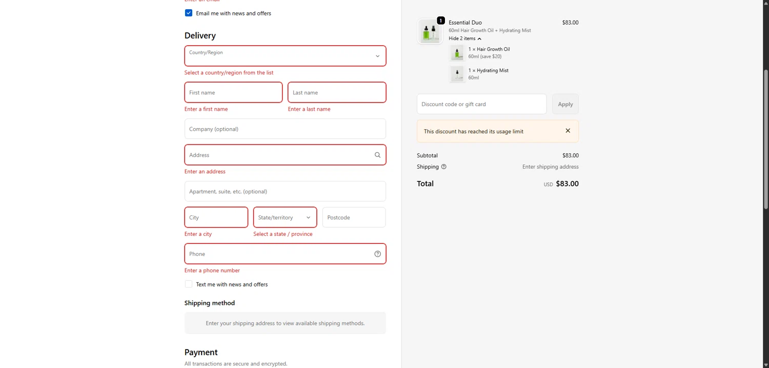 HINU promo code screenshot showing code M3L5M28C applied at HINU checkout page. Uploaded by SimplyCodes community member ShieldPro2160 on Jan 3, 2026
