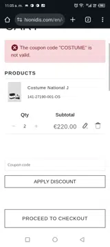 COSTUME coupon verification screenshot