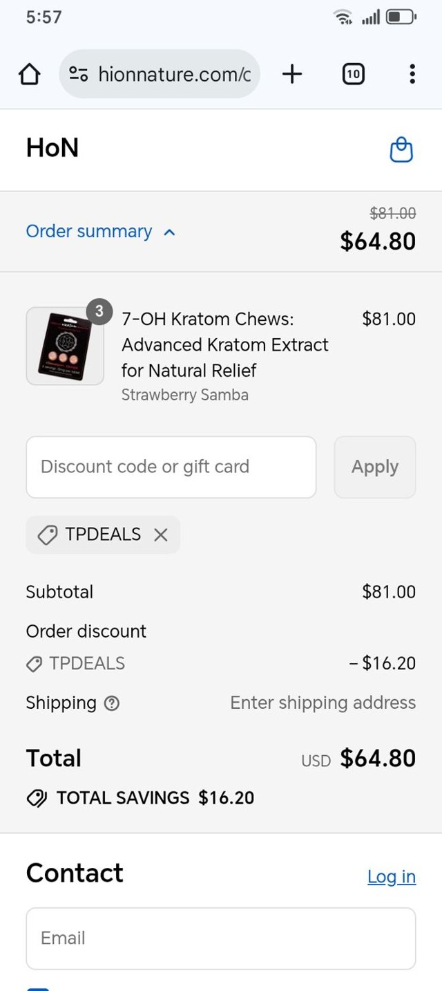 HiOnNature checkout page showing HiOnNature coupon code box | Screenshot taken by SimplyCodes community member on Sep 1, 2025