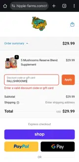 FALLSHROOMS coupon verification screenshot