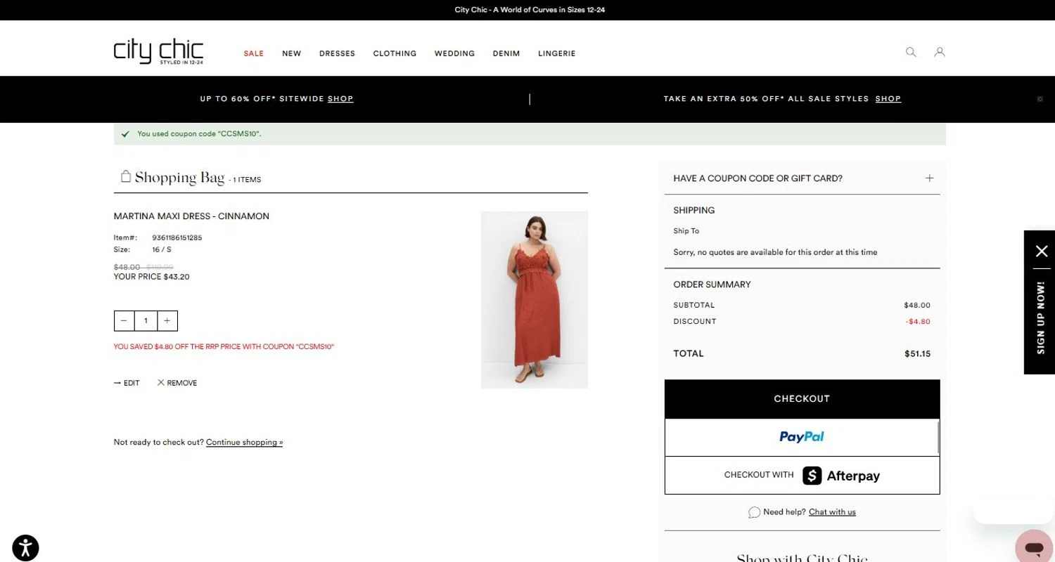 Hips & Curves promo code screenshot showing code CCSMS10 applied at Hips & Curves checkout page. Uploaded by SimplyCodes community member PennyScholar167 on Jun 30, 2025
