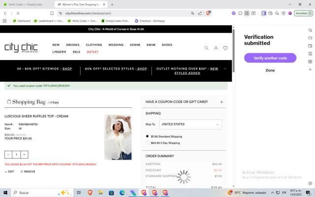 Hips & Curves checkout page showing Hips & Curves promo code box | Screenshot taken by SimplyCodes community member on Sep 13, 2025