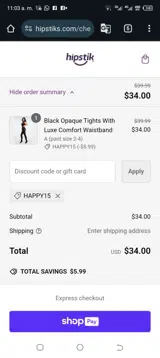 HAPPY15 coupon verification screenshot