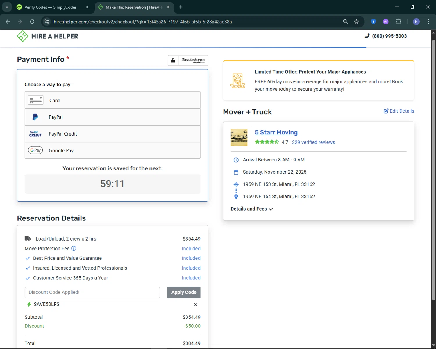 HireAHelper checkout page showing HireAHelper discount code box | Screenshot taken by SimplyCodes community member on Nov 15, 2025