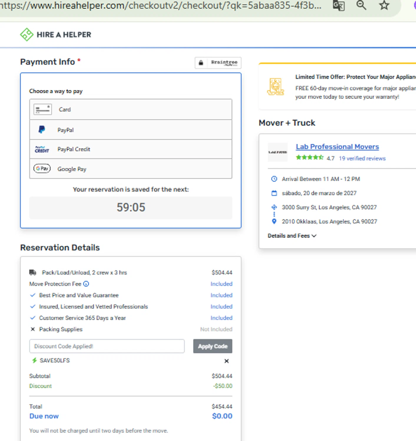 HireAHelper checkout page showing HireAHelper discount code box | Screenshot taken by SimplyCodes community member on Oct 20, 2025